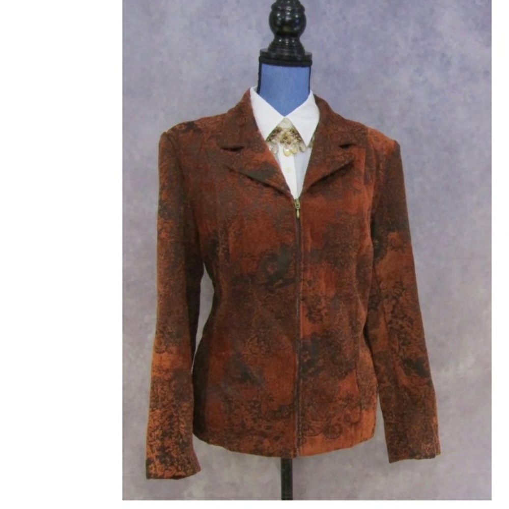 Christopher & Banks Burnout Jacquard Zip Blazer L